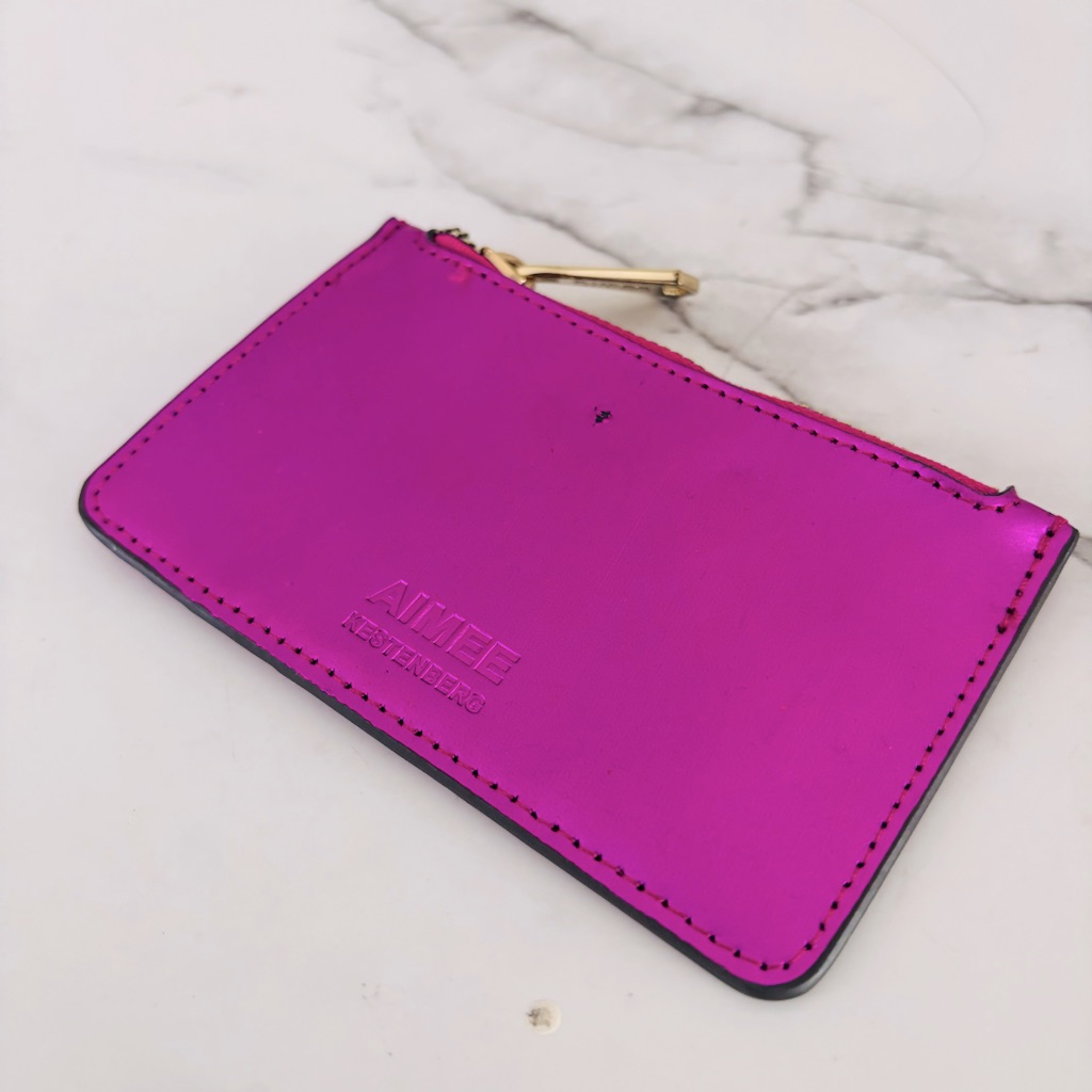 Aimee Kestenberg Metallic Sheen Fuchsia Leather Zipper Card Holder